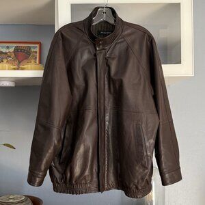 Bruno Magli Jacket Mens 46 Brown Italian Soft Leather Bomber Coat Zip-up